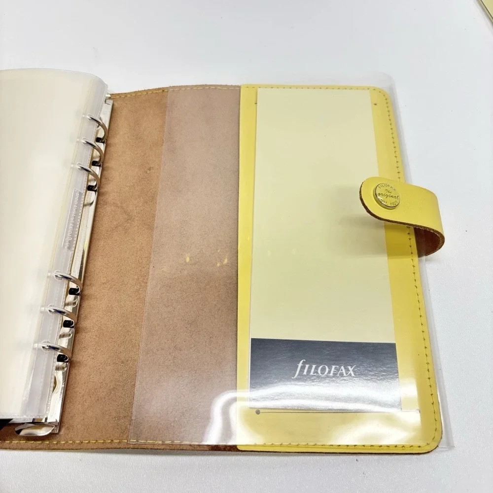 Filofax The Original A5 Leather Organiser Yellow Made in UK w/ Extras READ DESCR